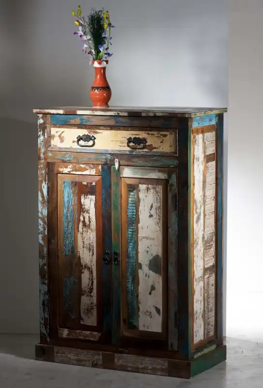 Reclaimed Wood Vintage Small Almirah with 1 Drawer & 2 Doors - popular handicrafts